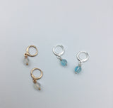 Rose gold, Mermaid beads, small hoop, earrings, silver hoops, blue, white,
