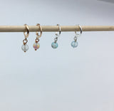 Rose gold, Mermaid beads, small hoop, earrings, silver hoops, blue, white,