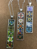 Colorful Portuguese style tile necklace pendant boho tile necklace in silver,