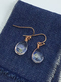 Dried pressed flower earrings, forget me knot flowers in glass drop earrings, Rose gold flower jewelry, boho earrings, hippie,