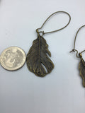 Statement bronze Feather Earrings, large boho feather earrings, bronze jewelry, statement earrings