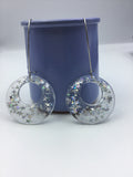Large Glittery sparkling dangly resin hoop earrings in silver, modern, statement, funky jewelry