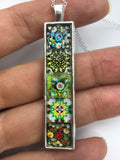 Colorful Portuguese style tile necklace pendant boho tile necklace in silver,