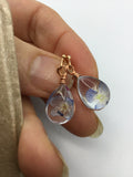 Dried pressed flower earrings, forget me knot flowers in glass drop earrings, Rose gold flower jewelry, boho earrings, hippie,
