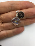 initial necklace, hippie, pressed flowers, dried flower necklace, silver necklace, Terrarium, forget me not, Real flower in resin
