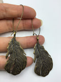 Statement bronze Feather Earrings, large boho feather earrings, bronze jewelry, statement earrings