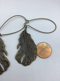 Statement bronze Feather Earrings, large boho feather earrings, bronze jewelry, statement earrings
