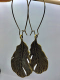 Statement bronze Feather Earrings, large boho feather earrings, bronze jewelry, statement earrings