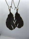 Statement bronze Feather Earrings, large boho feather earrings, bronze jewelry, statement earrings