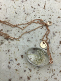 pressed flower necklace, sweet pink dried flower initial necklace, Mother’s Day gift, boho jewelry, terrarium jewelry,