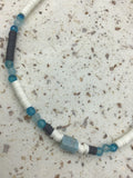 Larimer raw stone, choker collar, puma shell, surfer necklace, polymer clay beads, blue agate, men’s gift, boho, hippie style jewelry