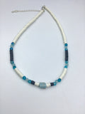 Larimer raw stone, choker collar, puma shell, surfer necklace, polymer clay beads, blue agate, men’s gift, boho, hippie style jewelry