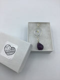 Forget me not, dried flower, pendant, with an amethyst briolette drop in Rose gold, gold, or silver, beautiful gift,  necklace gift for her