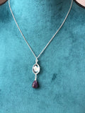 Forget me not, dried flower, pendant, with an amethyst briolette drop in Rose gold, gold, or silver, beautiful gift,  necklace gift for her