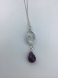 Forget me not, dried flower, pendant, with an amethyst briolette drop in Rose gold, gold, or silver, beautiful gift,  necklace gift for her