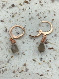 Tiny rain drop smoky topaz earrings in Rose gold, gold, silver or bronze, sweet friendship gift,