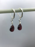 Tiny garnet tear drop earrings, garnet earrings, garnet earrings in silver, gold or rose gold
