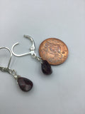 Tiny garnet tear drop earrings, garnet earrings, garnet earrings in silver, gold or rose gold