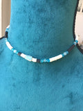 Larimer raw stone, choker collar, puma shell, surfer necklace, polymer clay beads, blue agate, men’s gift, boho, hippie style jewelry