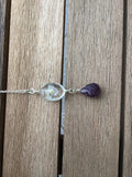 Forget me not, dried flower, pendant, with an amethyst briolette drop in Rose gold, gold, or silver, beautiful gift,  necklace gift for her