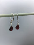 Tiny garnet tear drop earrings, garnet earrings, garnet earrings in silver, gold or rose gold