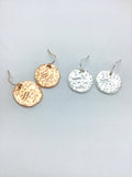 Rose gold hammered disc dangle earrings, boho earrings, earrings, silver earrings, everyday earrings, bridesmaids gift, boho jewelry,