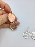 Rose gold hammered disc dangle earrings, boho earrings, earrings, silver earrings, everyday earrings, bridesmaids gift, boho jewelry,
