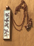 Forget me not, keepsake, enameled long pendant necklace, perfect one of a kind keepsake perfect for gift for her