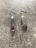 Raw Amethyst and moonstone earrings, amethyst earrings, boho jewelry, hippie earrings, moonstone, gift,