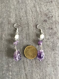 Raw Amethyst and moonstone earrings, amethyst earrings, boho jewelry, hippie earrings, moonstone, gift,