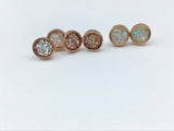 rose gold, gold, silver or bronze druzy stud earring set