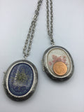 Dried flower, Long Locket Necklace, keepsake large oval locket, Queen Anne’s lace, vintage look locket necklace, long locket,