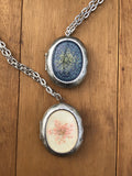 Dried flower, Long Locket Necklace, keepsake large oval locket, Queen Anne’s lace, vintage look locket necklace, long locket,