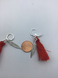 Tassel and feather earrings, hippie, boho style, red, white, or black tassels,