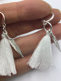Tassel and feather earrings, hippie, boho style, red, white, or black tassels,