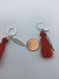 Tassel and feather earrings, hippie, boho style, red, white, or black tassels,