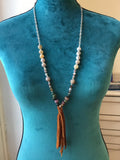Long boho, leather tassel, fire agate, Indian agate, Botswana agate, statement necklace