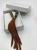 Long boho, leather tassel, fire agate, Indian agate, Botswana agate, statement necklace