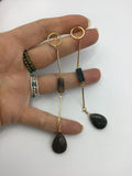 Long dangly earrings, indian agate in dark green and brown tones, in 18k plated gold beautiful jewelry gift, for mom, or best friend