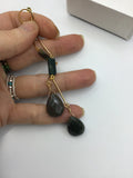 Long dangly earrings, indian agate in dark green and brown tones, in 18k plated gold beautiful jewelry gift, for mom, or best friend