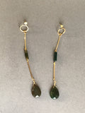 Long dangly earrings, indian agate in dark green and brown tones, in 18k plated gold beautiful jewelry gift, for mom, or best friend