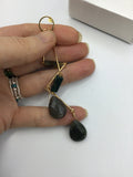 Long dangly earrings, indian agate in dark green and brown tones, in 18k plated gold beautiful jewelry gift, for mom, or best friend