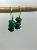 Malachite safety pin earrings in gold, silver or rose gold