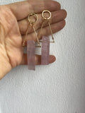 Raw, rose quartz, long, gold earrings, refined, boho, pink stone,