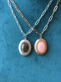 Rose quartz Locket, Labradorite locket, Oval Silver or Gold Locket with Rose quartz or labradorite