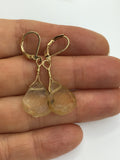 Rough raw drop, Birthstone earrings in citrine or aquamarine, gold or silver earrings
