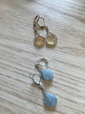 Rough raw drop, Birthstone earrings in citrine or aquamarine, gold or silver earrings