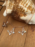 Rose gold butterfly necklace enameled in blue or purple