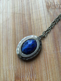 Lapis lazuli long Locket, bronze Photo Locket, Mother's Day Gift, vintage look locket