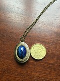Lapis lazuli long Locket, bronze Photo Locket, Mother's Day Gift, vintage look locket